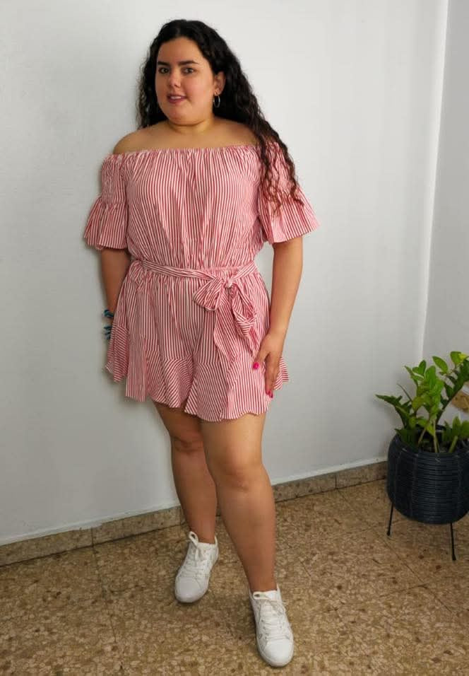 Stripe red romper
