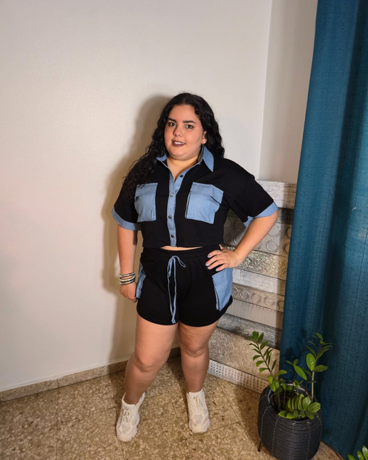 Blue Contrast Short Set