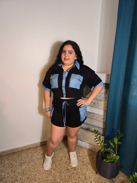 Blue Contrast Short Set