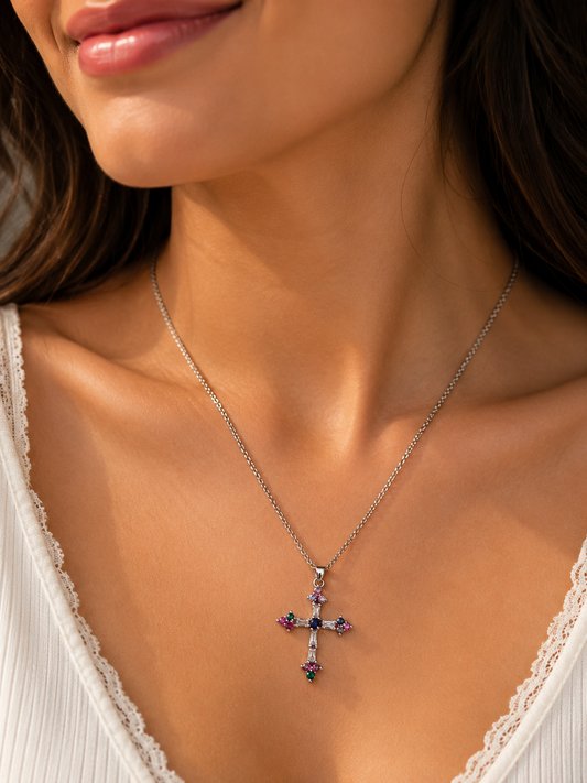 Rainbow Cross Necklace