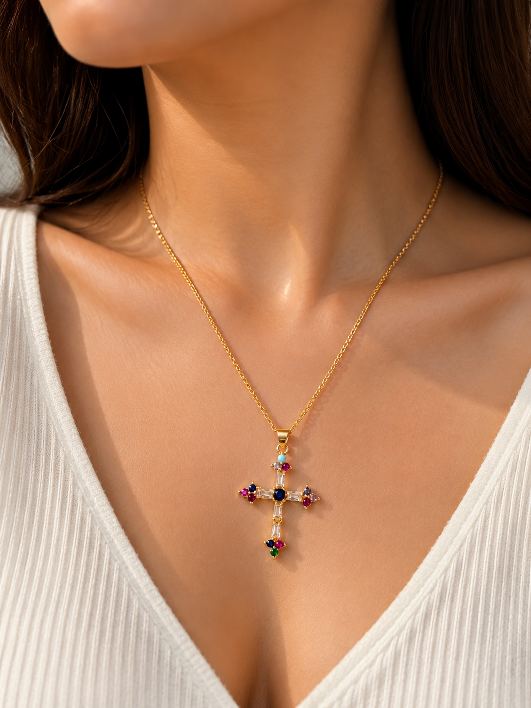 Rainbow Cross Necklace