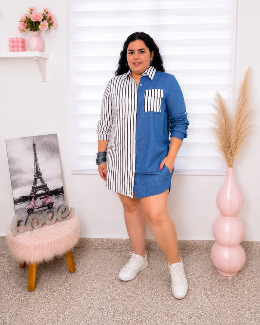 Duo Glam Dress – Vestido Túnica Mahón & Rayas